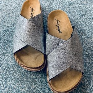 Free People Silver and Brown Slip On Sandals